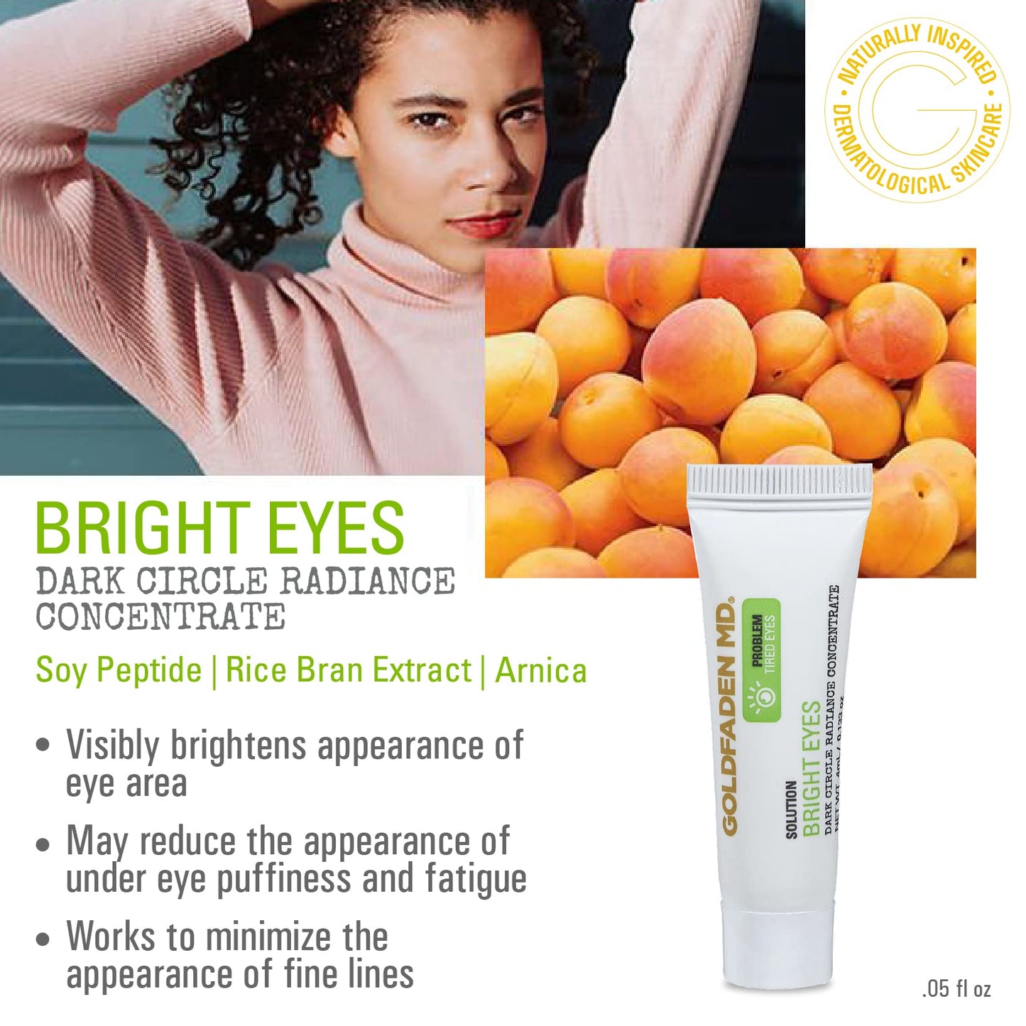 Bright Eyes Dark Circle Concentrate Brightening Eye Cream w/ Soy Peptide, Rice Bran Extract & Arnica | May Reduce Under Eye Darkness, Puffiness & Fine Beauty & Personal Care GOLDFADEN MD