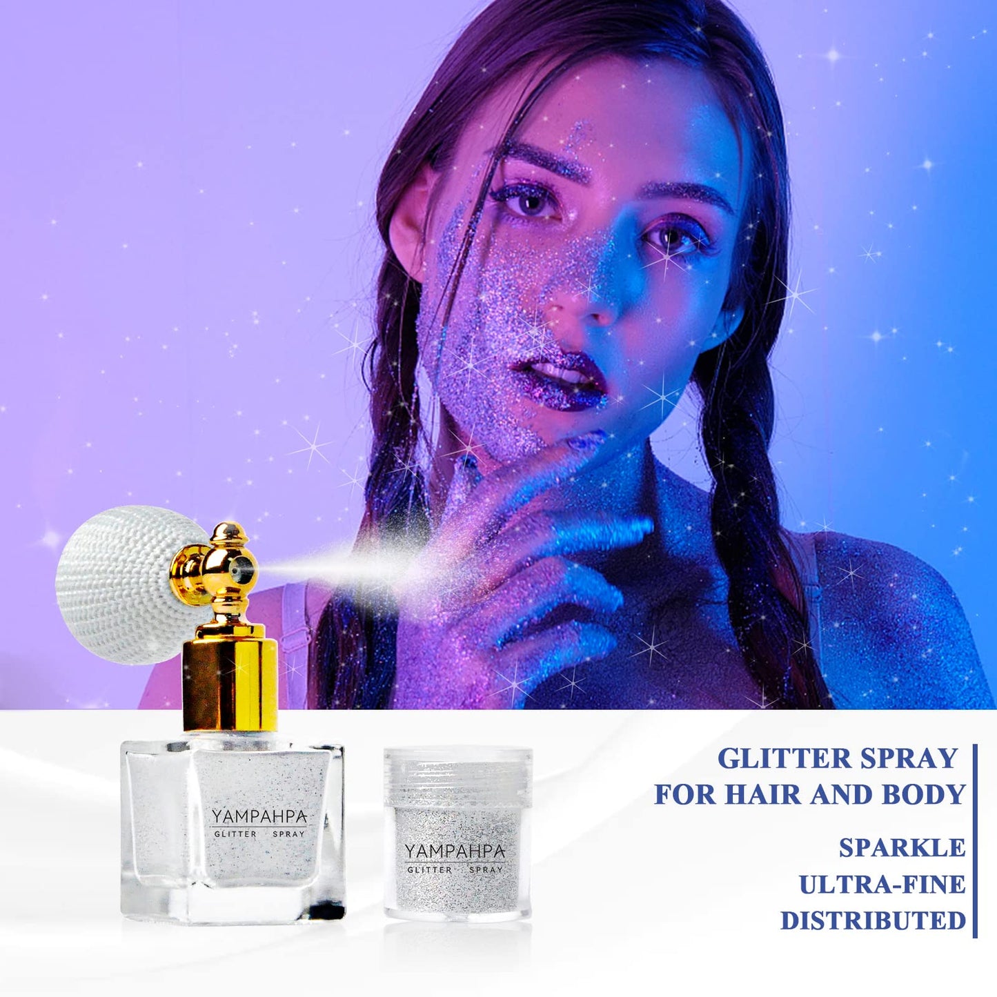 Body Glitter Spray, Silver Glitter Spray for Hair and Body, Include 1 Jar of Refills Beauty & Personal Care Yampahpa
