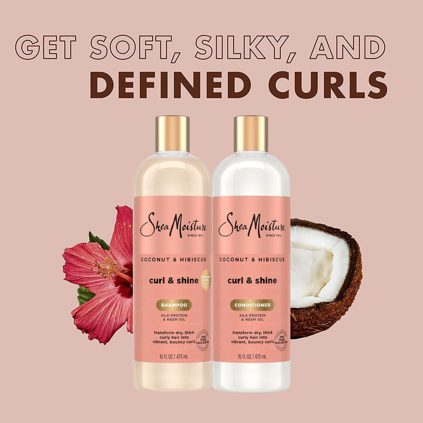 SheaMoisture Coconut & Hibiscus Curl & Shine Shampoo & Conditioner for Bouncy Curls, Frizz Control, 16 Oz Ea Beauty & Personal Care Shea Moisture
