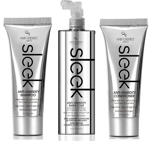 Hair Chemist Sleek Anti-Humidity Shampoo 8oz, Conditioner 8oz & Shine Coat 8oz 3-PC SET - Frizzy Hair Shampoo and Anti-Frizz Treatment Collection Beauty & Personal Care Hair Chemist