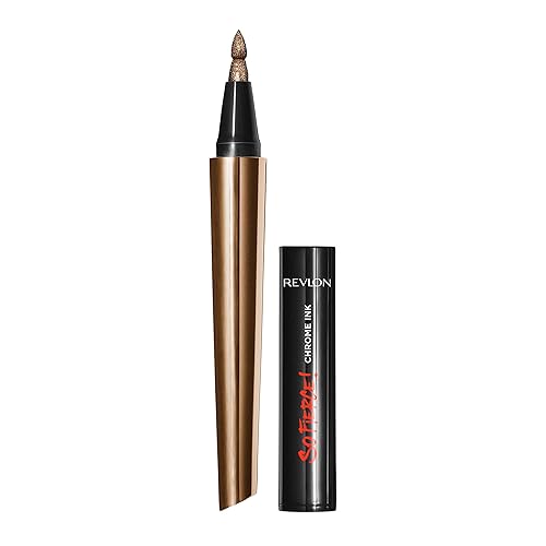Revlon So Fierce! Chrome Ink Liquid Eyeliner, Longlasting Bold Metallic Pen Liner with Dip Ink Cap for Pearl, Shimmer Blend, 902 Bronzage, 0.03 oz. Beauty & Personal Care REVLON