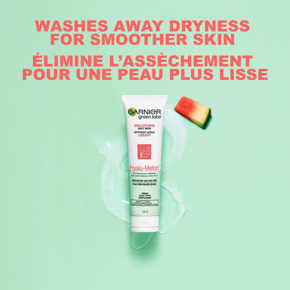 Garnier SkinActive Green Labs Hyalu-Melon Smoothing Milky Washable Cleanser with Hyaluronic Acid + Watermelon for Dehydrated Skin, Fine Lines Beauty & Personal Care Garnier