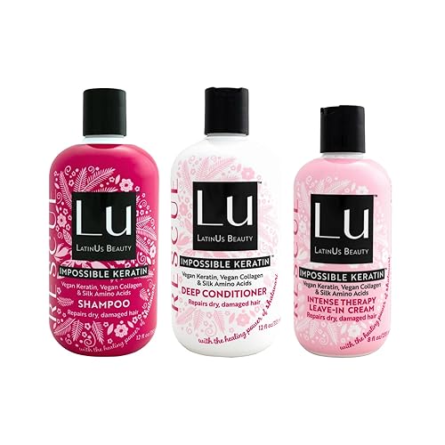 LATINUS BEAUTY RESCUE Collection, Impossible Keratin Anti-Frizz Shampoo (12 oz) + Conditioner (12 oz) + Leave-In Cream (8 oz) for Dry, Damaged Hair Beauty & Personal Care LATINUS BEAUTY