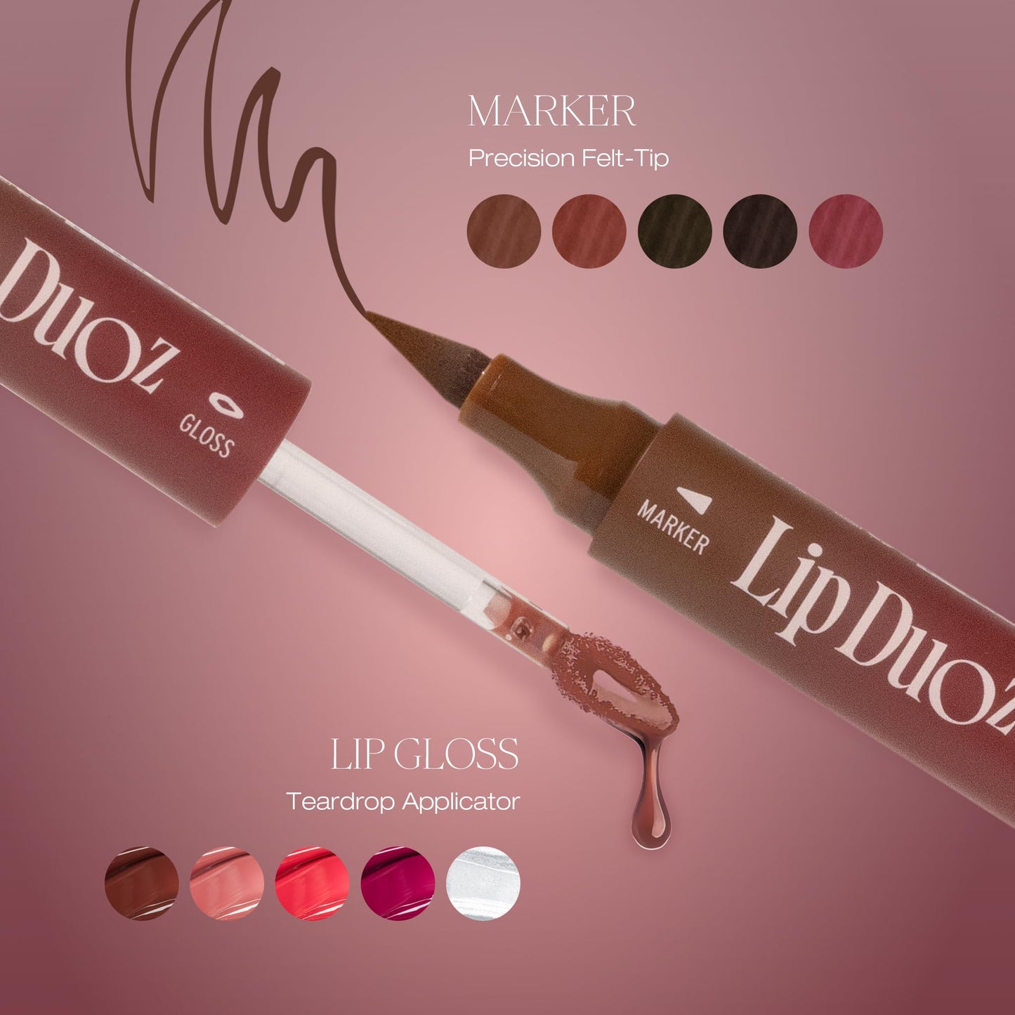 Absolute New York Lip DuoZ, 2 in 1 Lip Marker and Lip Gloss, High Shine, Water Resistant, Smudge Proof, Precision Felt Tip (Ruby Pearl) Beauty & Personal Care Absolute New York