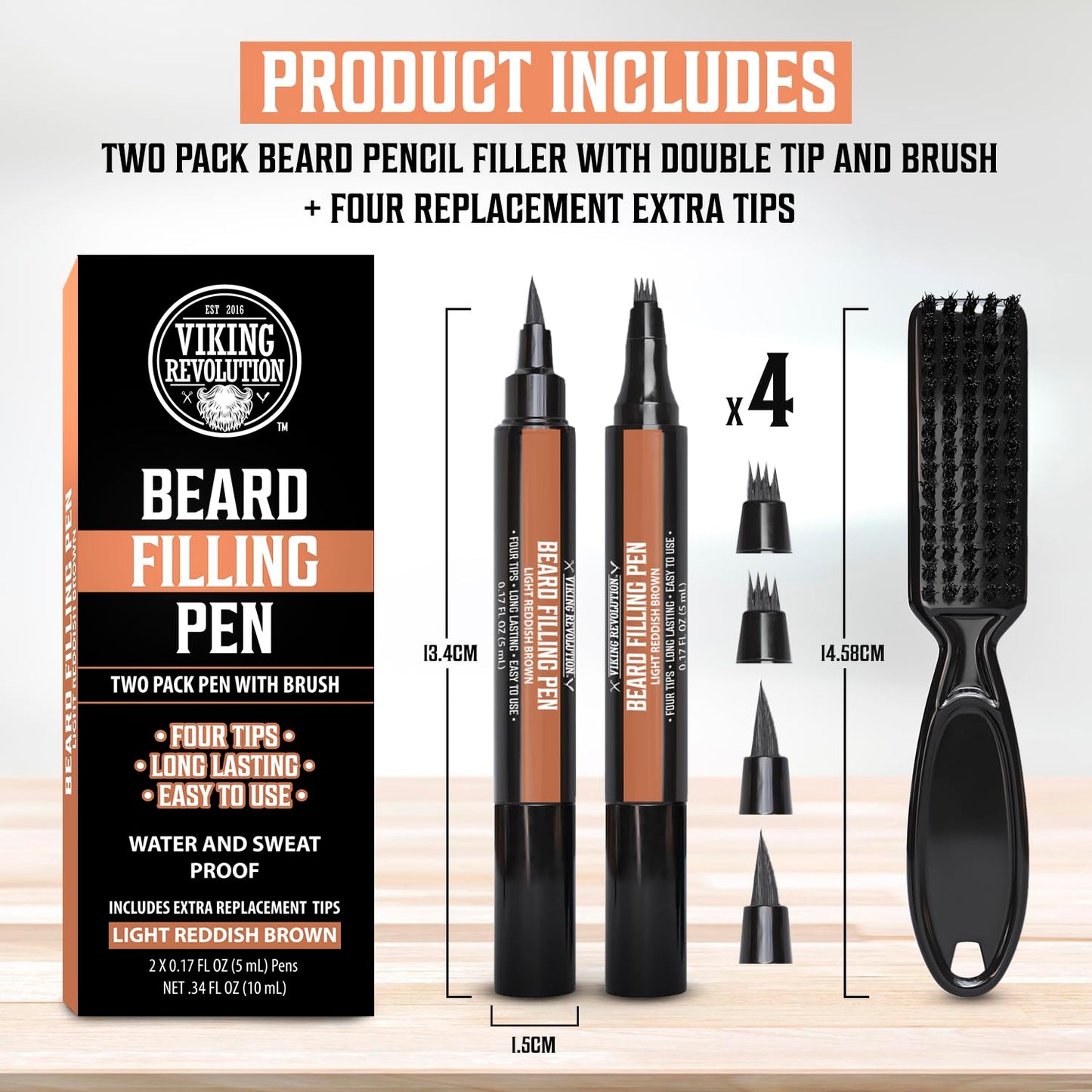 Viking Revolution Beard Pen (2 Pack) - Light Reddish Brown Beard Pencil Filler for Men - Beard Filler for Men Waterproof Beard Filling Pen Kit - Long Beauty and Personal Care Viking Revolution