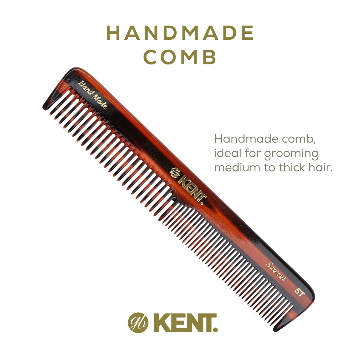 Kent 5T 6.6 Inch Double Tooth Dressing Comb, Fine and Wide Tooth for Hair, Beard, and Mustache Styling and Grooming - Coarse and Fine for Men, Women,