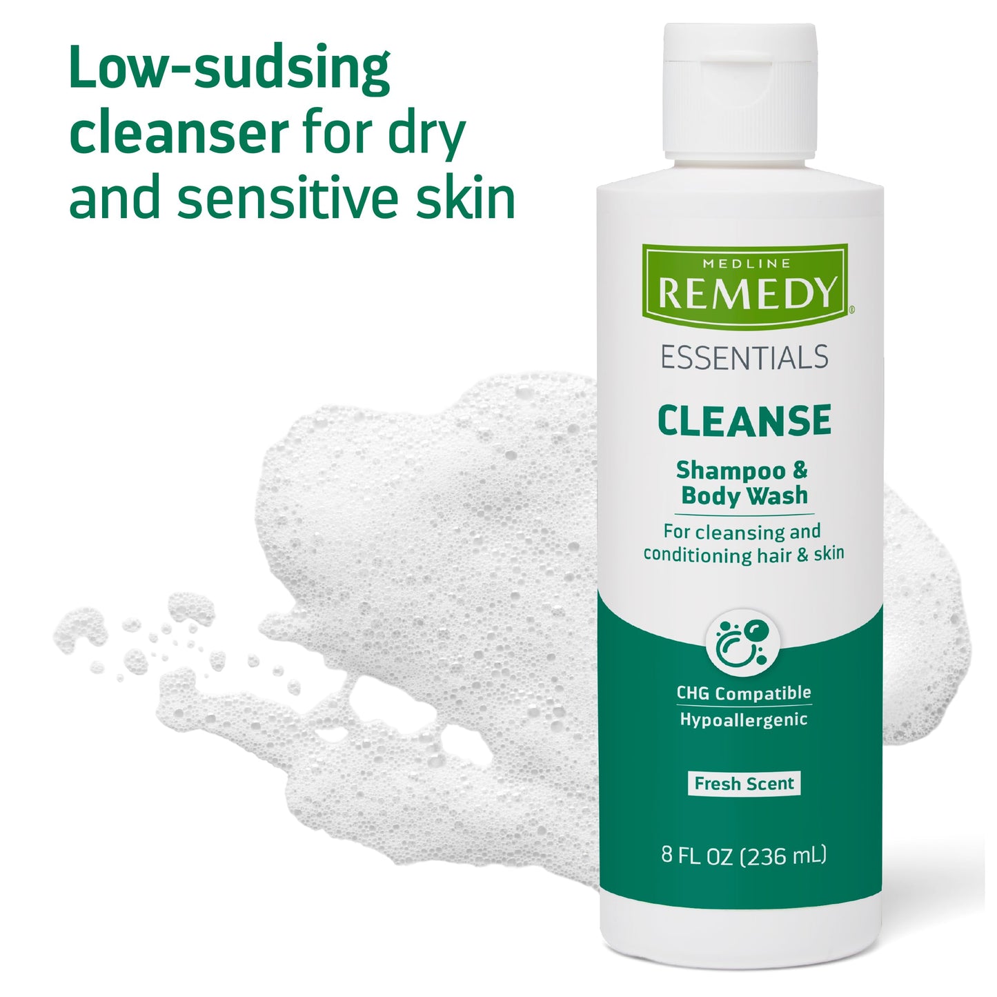 Medline Remedy Essentials Shampoo and Body Wash (8 fl oz), Fresh Scent, Full Body Cleanser with Aloe, For Adults & Elderly, Easy Rinse Gel for Bath Beauty & Personal Care Medline