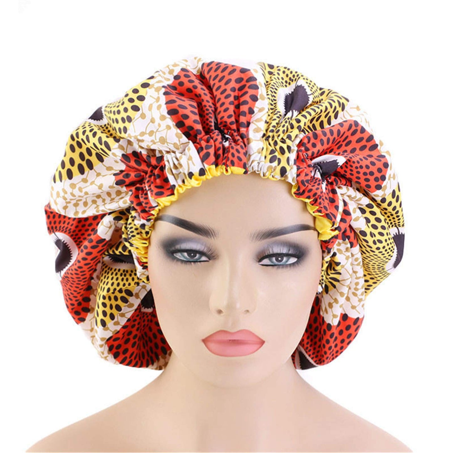 Qianmome Women Double-Layer Extra Large Print Satin Bonnet Sleep Cap African Pattern Fabric Ankara Bonnets Yellow Beauty and Personal Care Qianmome
