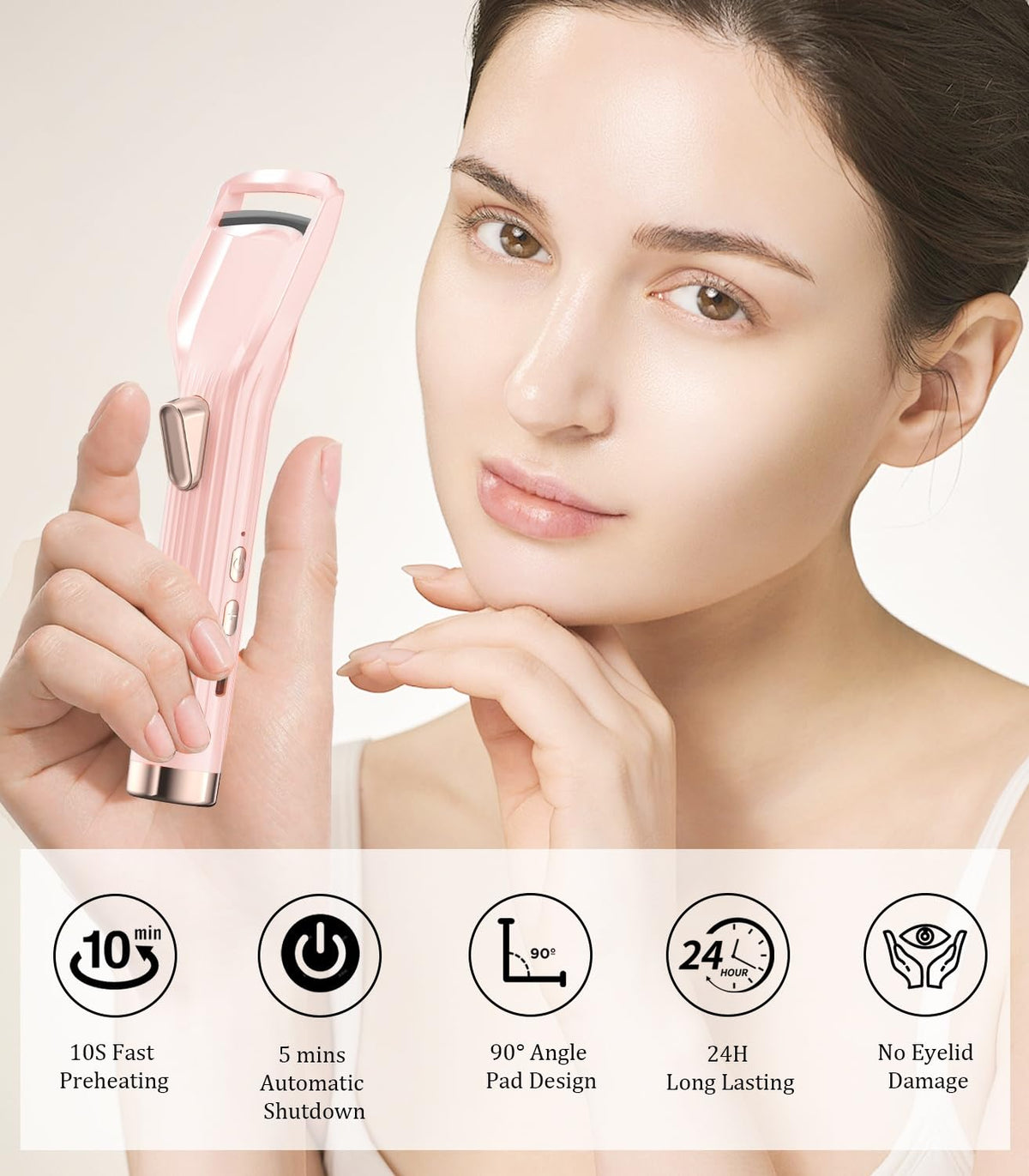 Heated Eyelash Curler Premium PRO - Fast Heat up in 8s - 24 Hours Long Lasting - Rechargeable Electric Eyelash Curler with Type-C, Innovative L