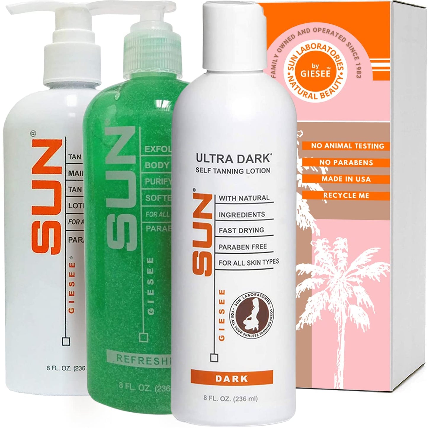 Sun Laboratories By Giesee Self Tanning Lotion, Tan Maintainer, and Exfoliant Body Gel - 3-Pack 8 Oz. Bottles, Non-Toxic Self Tanner, Ultra Dark Beauty & Personal Care Sun Laboratories by Giesee