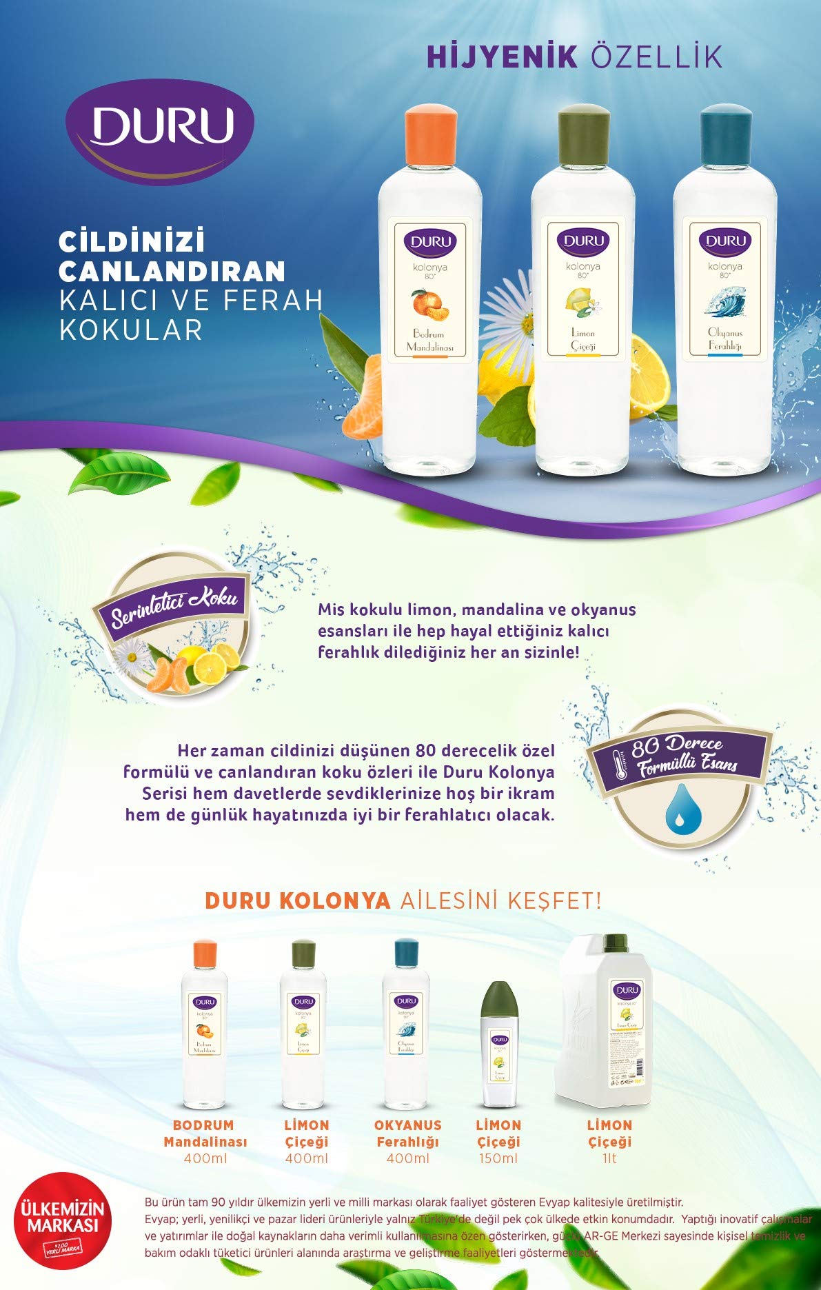 Duru Mandarin Cologne 400 ml, Turkish Beauty & Personal Care MAKJUNS