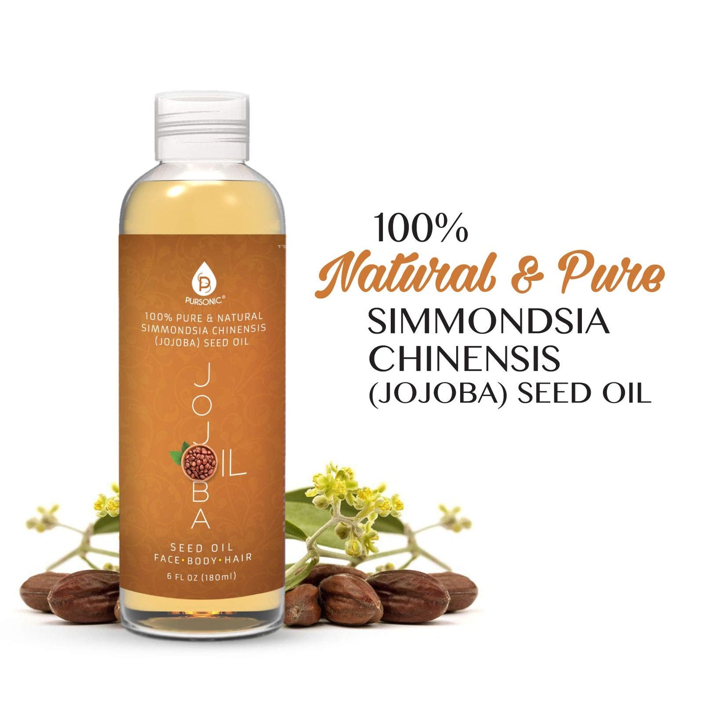 Pursonic 100% Cold Pressed Pure Golden Jojoba Oil for Dry Skin or Damaged Hair, Natural & Unrefined - Moisturizes & Revitalizes Skin, 6 Ounce, 1 Beauty & Personal Care Pursonic