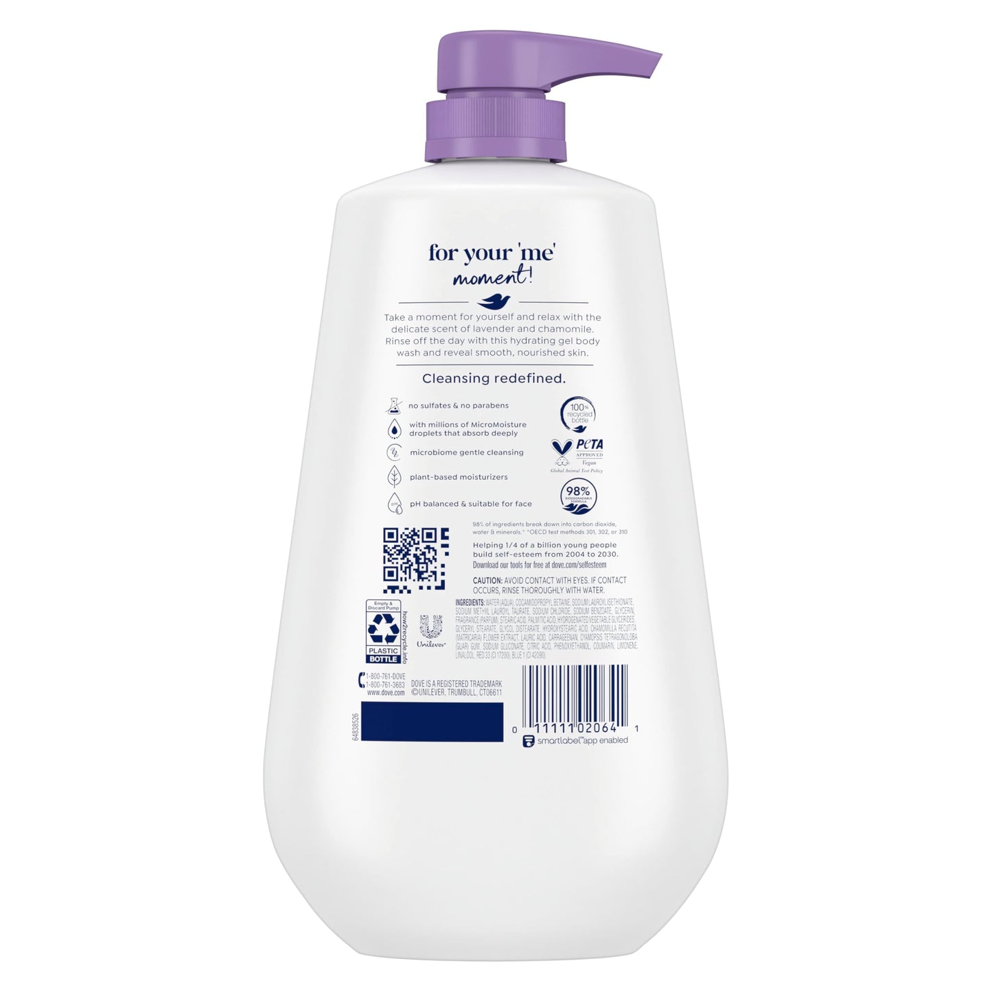Dove Body Wash with Pump Relax Lavender Oil & Chamomile For 24hr Lotion-Soft Skin Moisturizing Skin Cleanser with No Sulfates No Parabens 30.6 Oz Beauty & Personal Care Dove