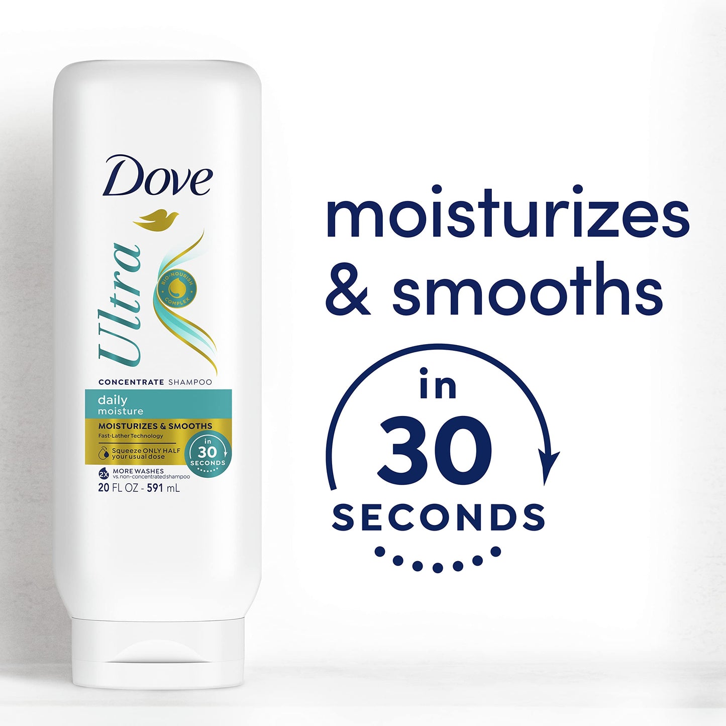 Dove Ultra Daily Moisture Concentrate Shampoo for Dry Hair Moisturizes and Smooths in 30 Seconds, Ultra-Lather Technology and 2X More Washes 20 oz Beauty & Personal Care Dove