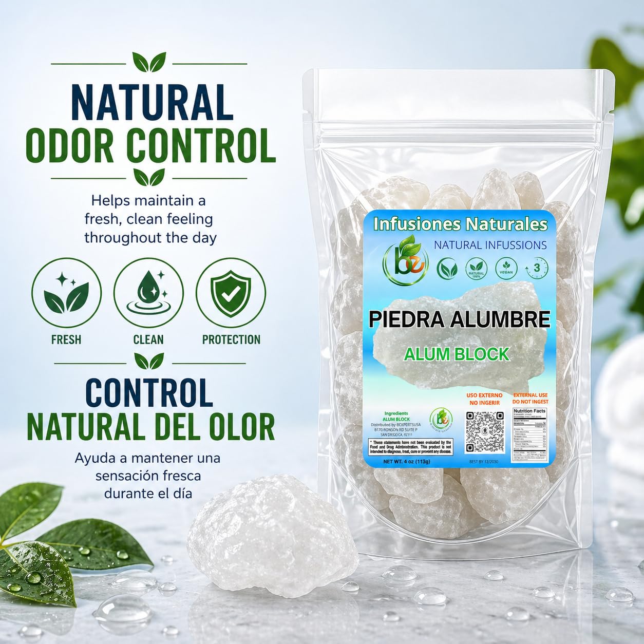 Alum Stone (Piedra de Alumbre) - 4 oz - Multi-Purpose Crystal for Skin Care and Healing - Natural Deodorant & Antiperspirant - Shaving Stone: Beauty and Personal Care B-Experts
