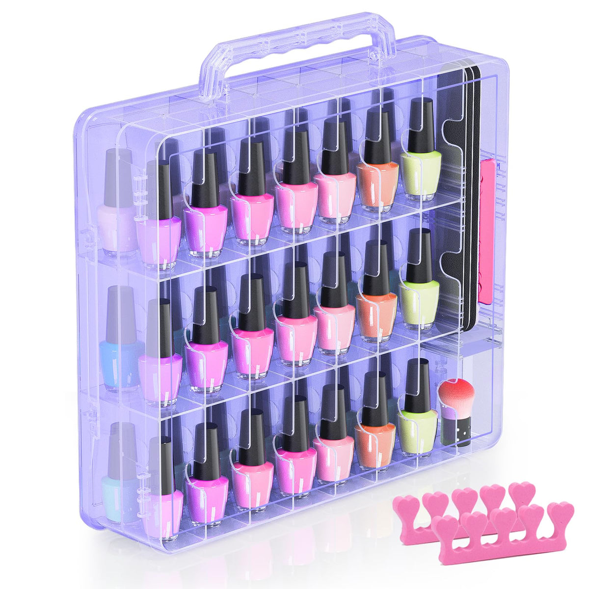 Beloving Nail Polish Organizer Case for 48 Bottles Nail Polish Holder with Adjustable Divider, Gel Nail Polish Storage Double Side Organizer Case