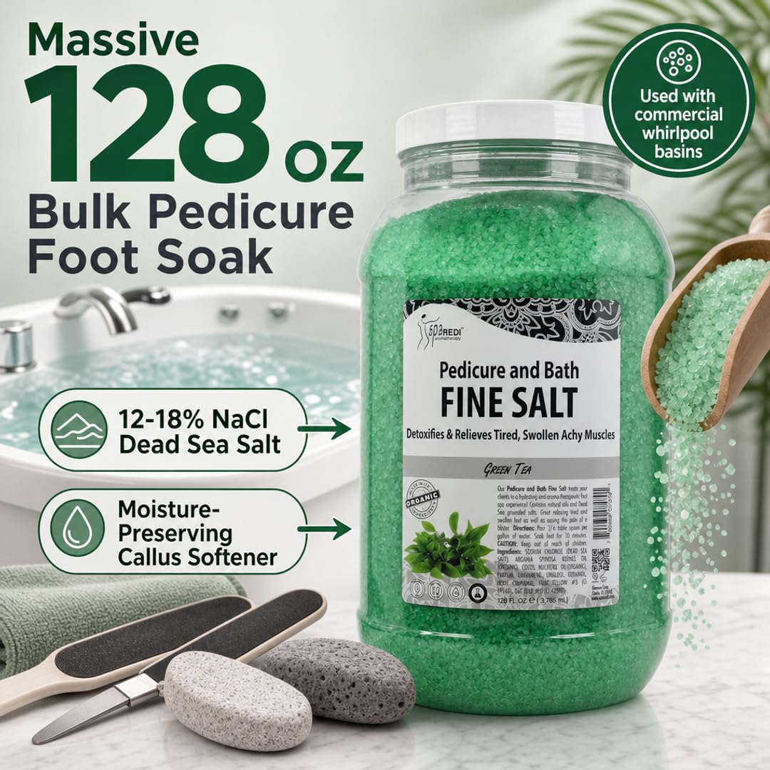 SPA REDI - Detox Foot Soak Pedicure and Bath Fine Salt, Green Tea, 128 Oz - Made with Dead Sea Salts, Argan Oil, Coconut Oil, and Essential Oil Beauty and Personal Care SPA REDI