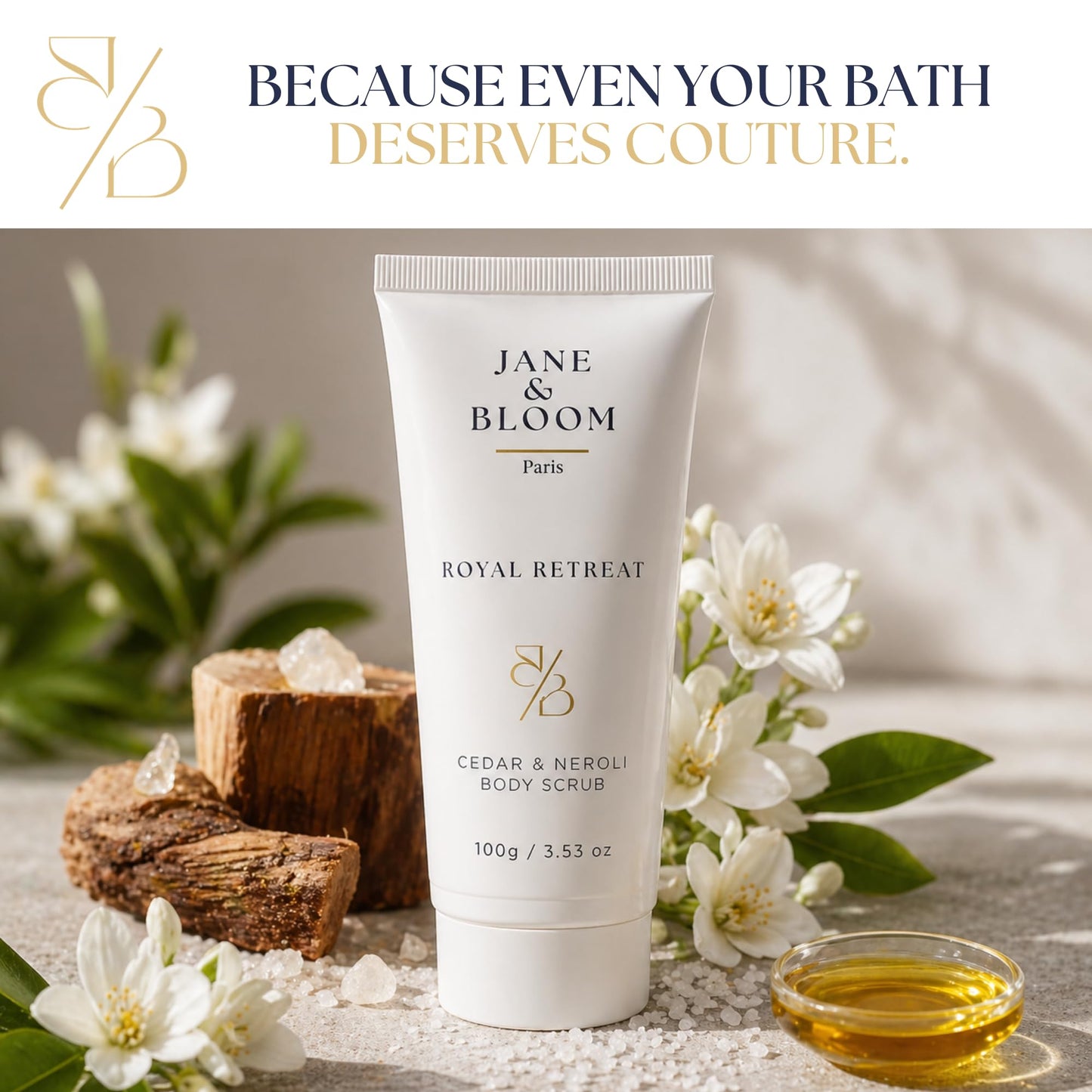 Royal Retreat Luxury Spa Gift Box for Women, Cedar & Neroli Bath and Body Gift Set, Relaxing Home Spa Kit with Bath Salt, Body Scrub, Body Oil, Hand Beauty and Personal Care Jane & Bloom