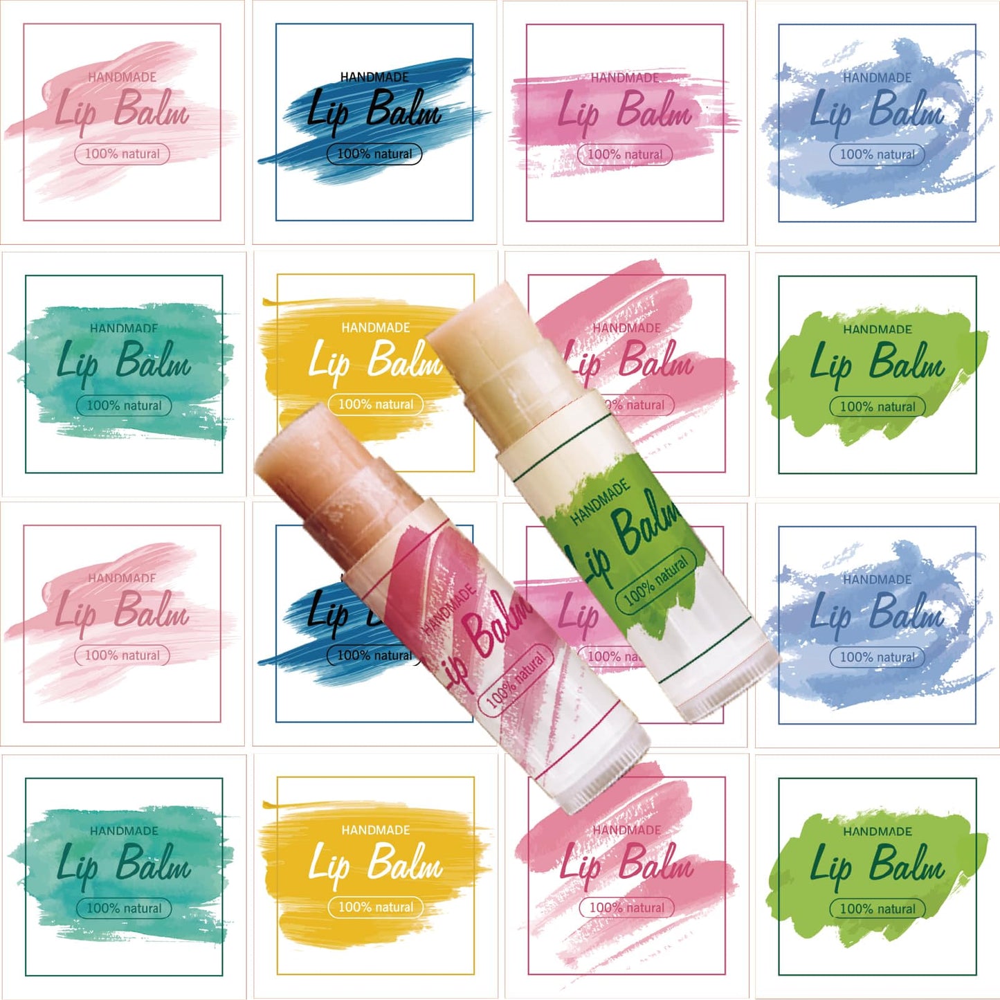 CRASPIRE 80Pcs 8 Styles Lip Balm Sticker Watercolor Graffiti Pattern Self-Adhesive Homemade Printable Lip Balm Labels Square DIY Label Stickers Beauty and Personal Care CRASPIRE