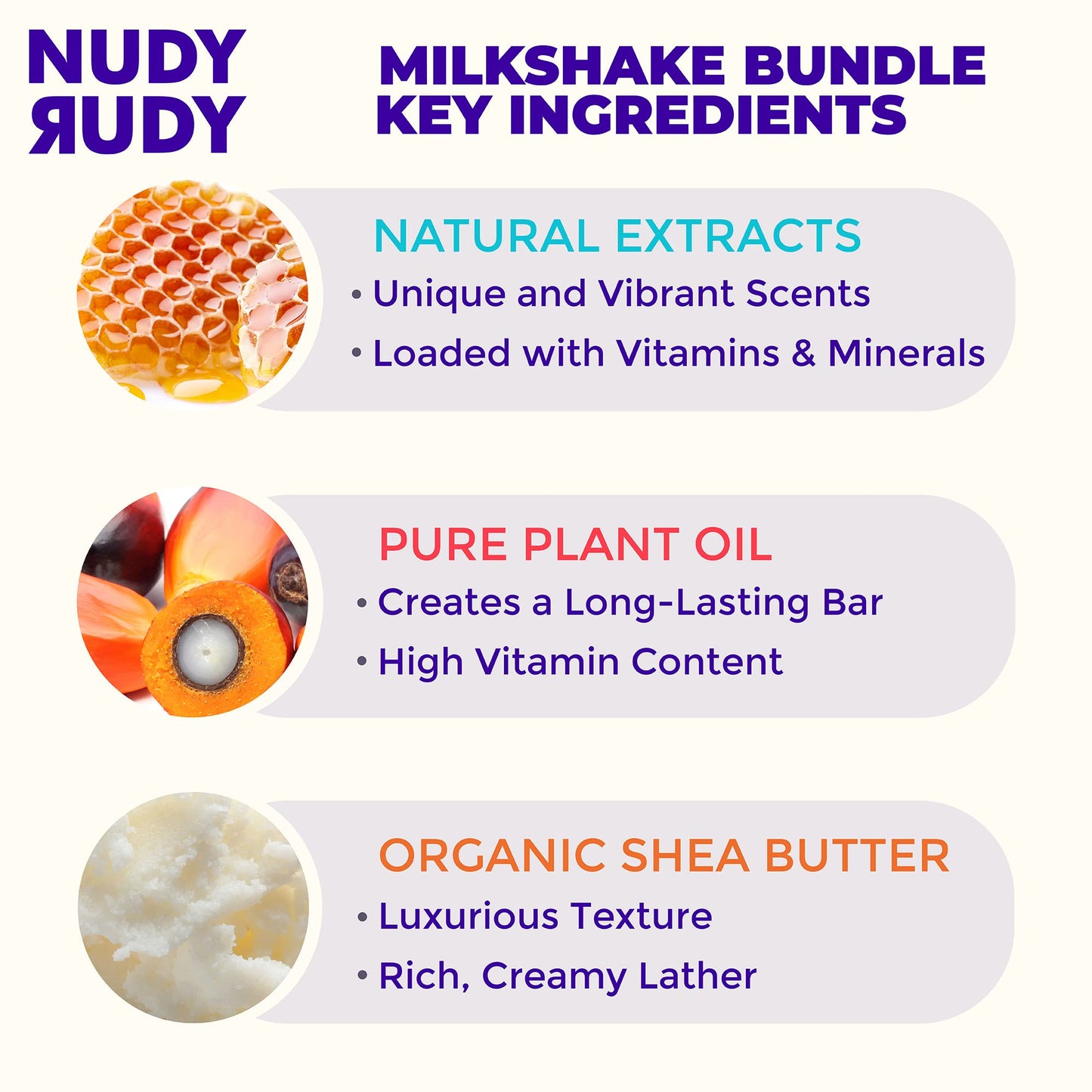 Nudy Rudy Milkshake Bundle Bar Soap Pucks, Includes Milk Bar, Hunny Bunny, Killa Vanilla, Made with Organic Shea Butter, Pure Plant Oils, Triple Beauty & Personal Care Nudy Rudy
