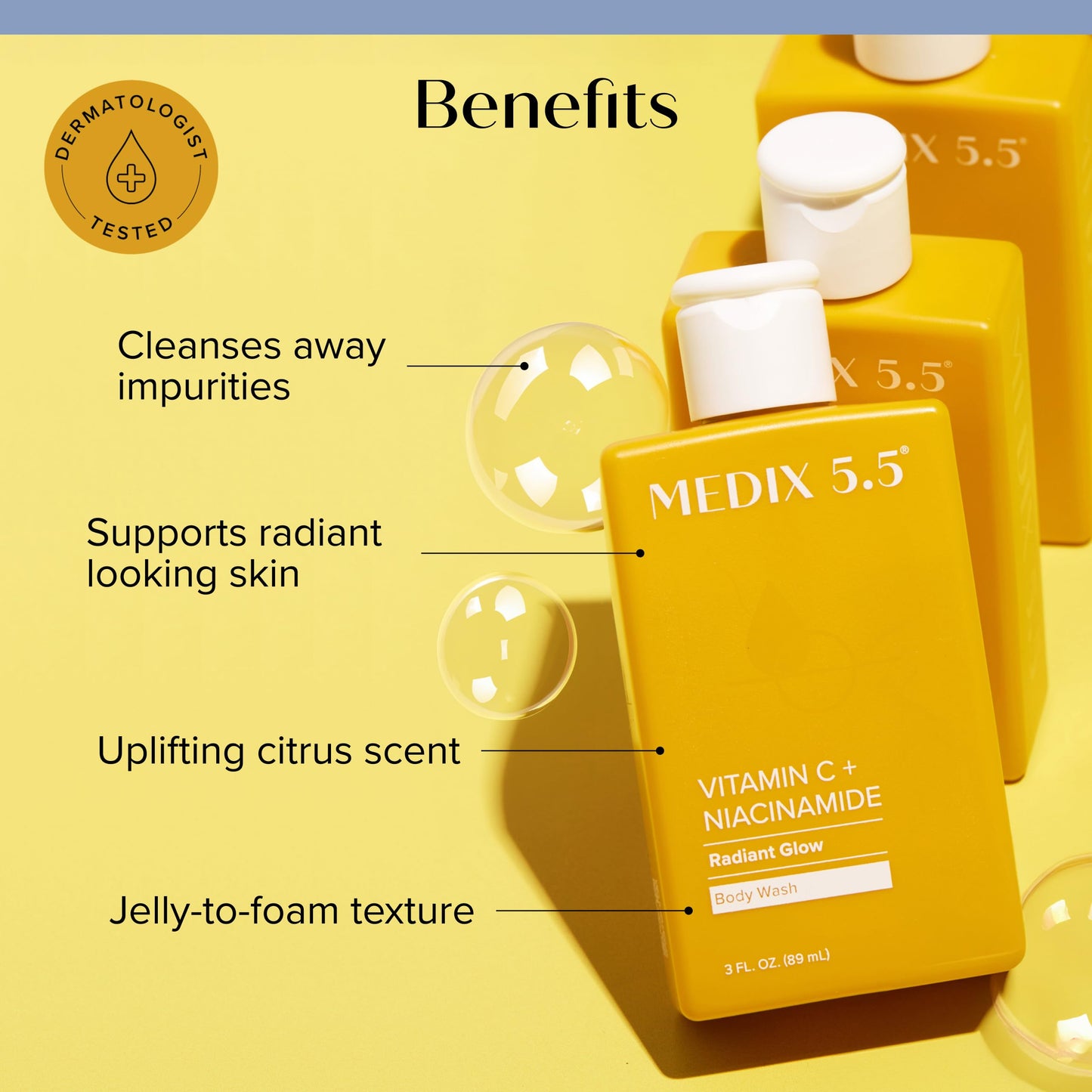 MEDIX Radiant Glow Vitamin C Body Wash W/Niacinamide | Citrus Scented Gentle Body & Face Cleanser For Women, Men, Dry Skin, & Smoother-Looking Skin | Beauty & Personal Care Medix 5.5