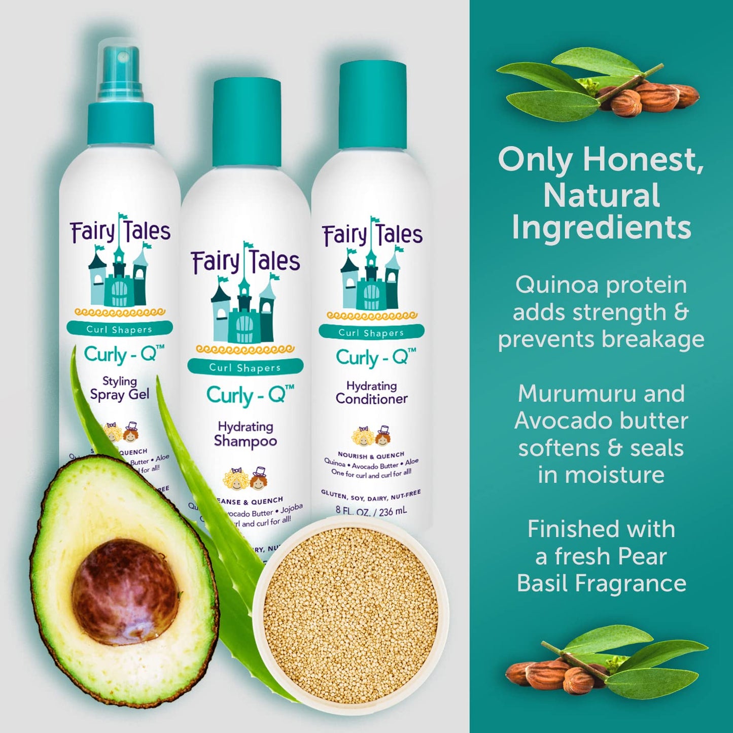 Fairy Tales Curly Q Hydrating Kids Shampoo 12oz, Conditioner 8oz, and Styling Spray Gel 8oz - Paraben, Sulfate, Gluten, and Nut Free - For All Curl Beauty & Personal Care Fairy Tales