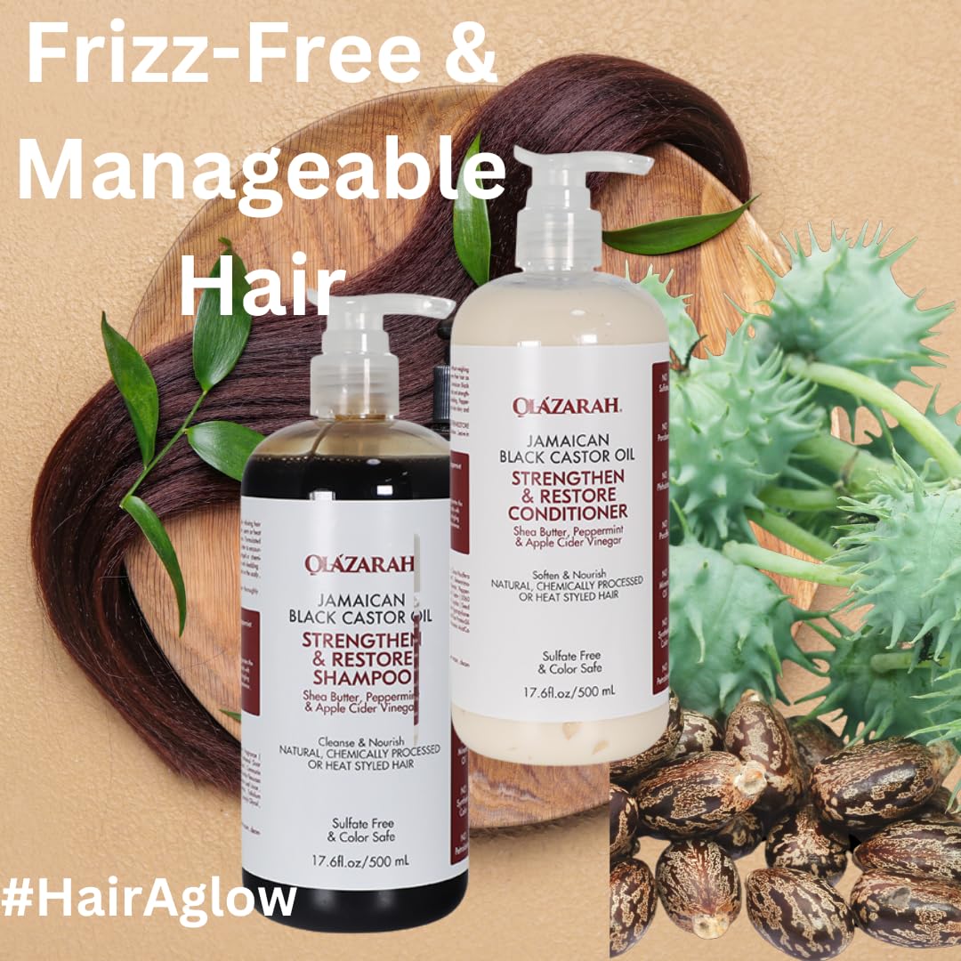 Strengthen & Restore Shampoo and Conditioner with Jamaican Black Castor Oil Frizz-Free Hair - Promotes Hair Growth & Reduces Breakage, 34 fl. oz Beauty & Personal Care OLAZARAH