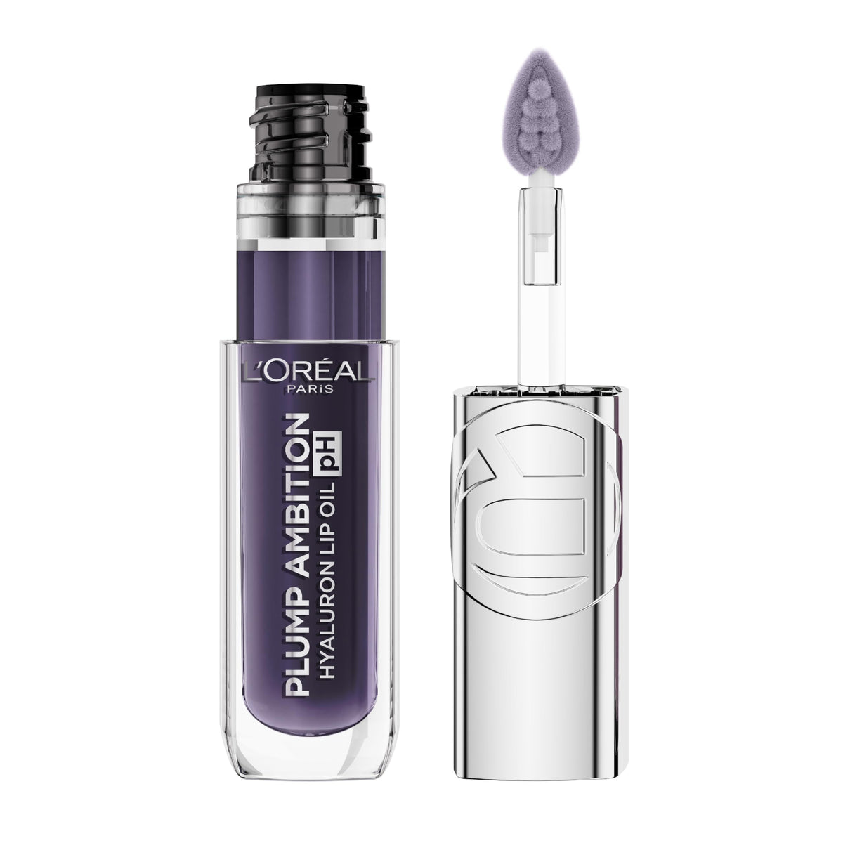 L'Oreal Paris Plump Ambition pH Hyaluron Lip Oil, Color Shifting Lip Tint with 24HR Hydration, Volumizing Shine and Lasting Color, 090 pH Berry Noir