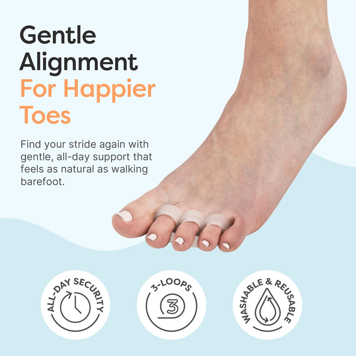 ZenToes Hammer Toe Corrector, Triple Loop Gel Toe Spacers, 4 Pack