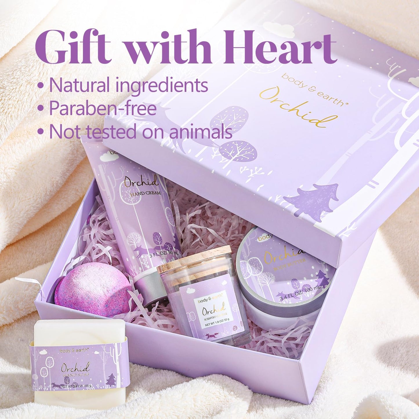 Spa Gifts for Women, Body & Earth 5 Pcs Gifts for Women Orchid Gift Sets, Bath and Body Womens Bath Gifts, Mothers Day Gift Beauty and Personal Care BODY & EARTH