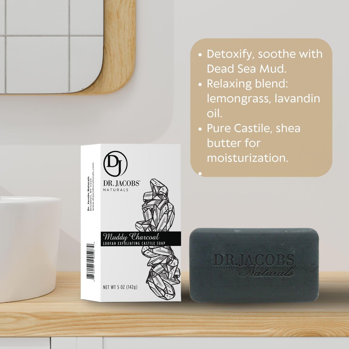 Dr Jacobs Naturals, Triple Milled Loofah Exfoliating Castile Bar Soap (Pack of 6) - Free of Parabens, Sulfates, Synthetics, Gltuen and GMO (Muddy Beauty & Personal Care DR.JACOBS NATURALS