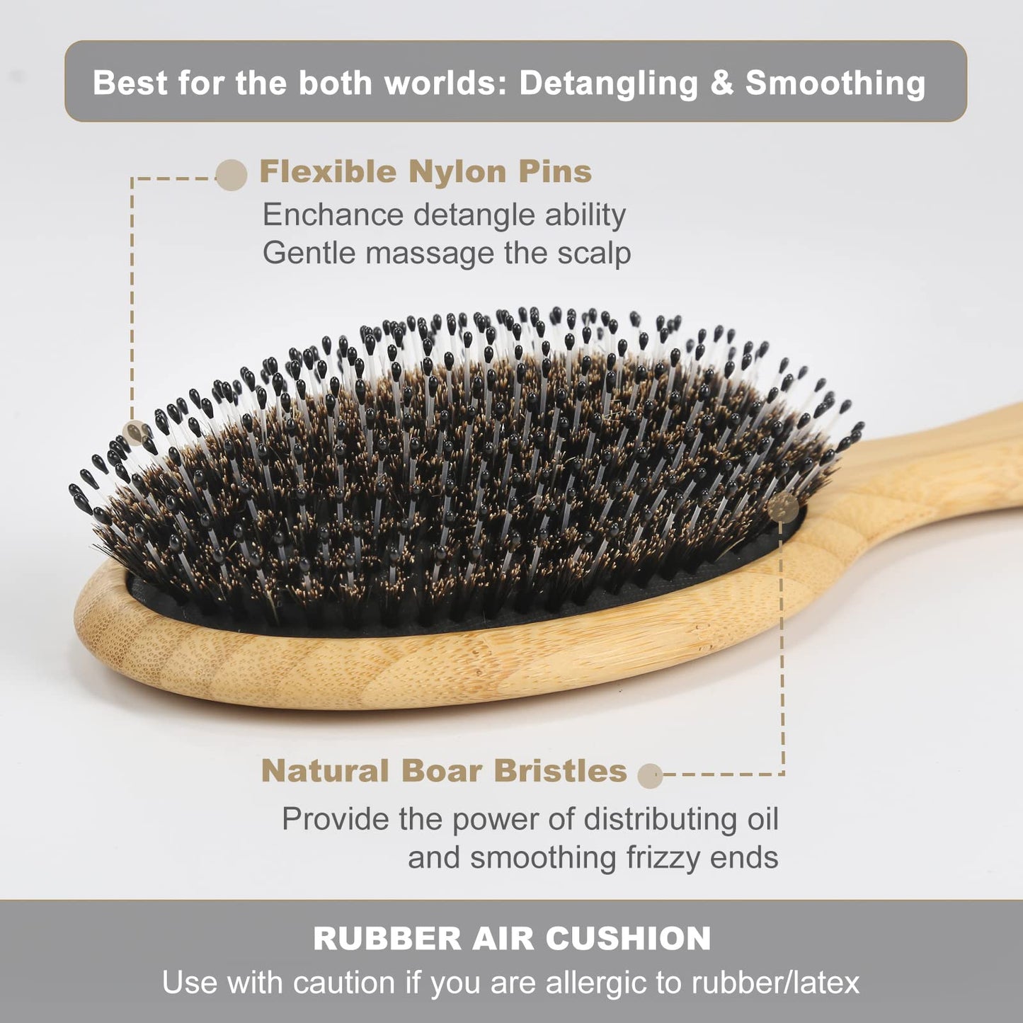 BESTOOL Hair Brush-Boar Bristle Hair Brushes Natural Bamboo Wooden Cushion Massage Anti Static Large Paddle Hairbrush for Women Men and Kid (Round) Beauty & Personal Care BESTOOL