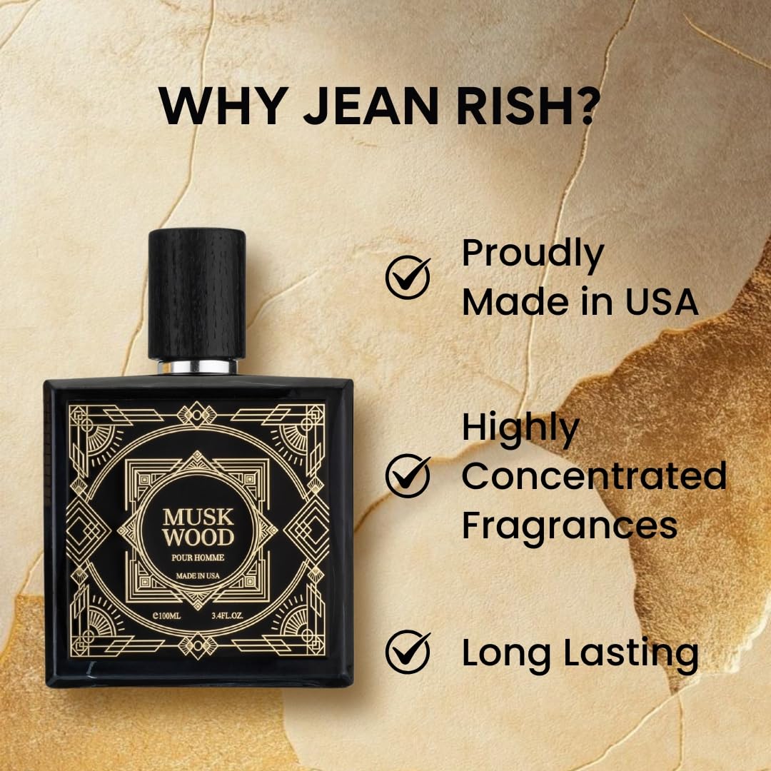 Jean Rish Musk Wood Perfume for Men Eau De Toilette, Long-Lasting Luxury Fragrance, Made In USA - Bergamot, Rose, Cedar, Sandalwood, Musk Scent Beauty & Personal Care Jean Rish
