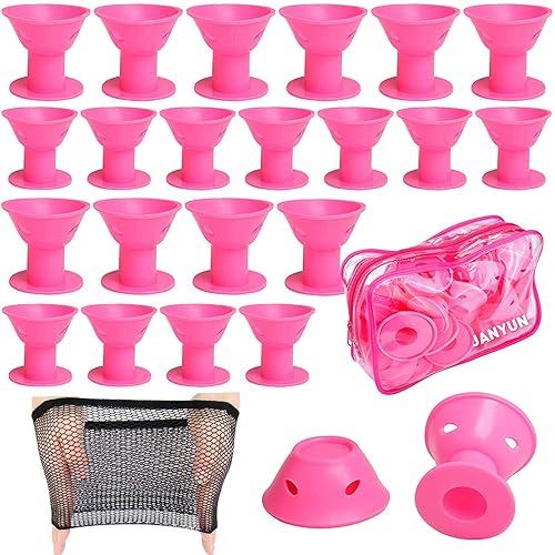 JANYUN 40 Pcs Pink Magic Hair Rollers Include 20pcs Large Silicone Curlers and 20pcs Small Silicone Curlers Beauty & Personal Care JANYUN