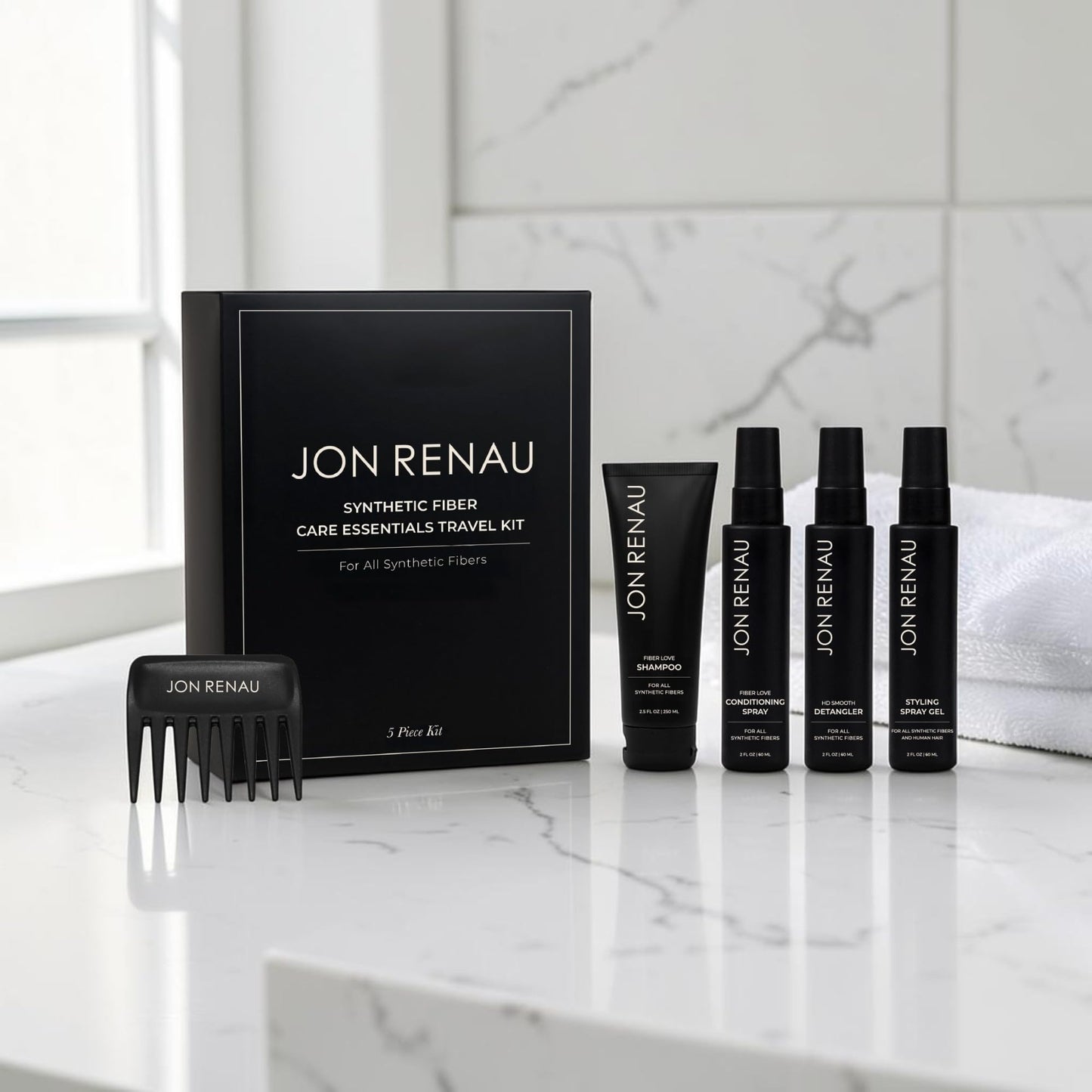 Jon Renau Synthetic Wig Care Travel Kit, 5-Piece Set - Wig Shampoo and Conditioner, Detangler Spray, Styling Gel, Wide Tooth Comb, Travel Sized Beauty & Personal Care Jon Renau