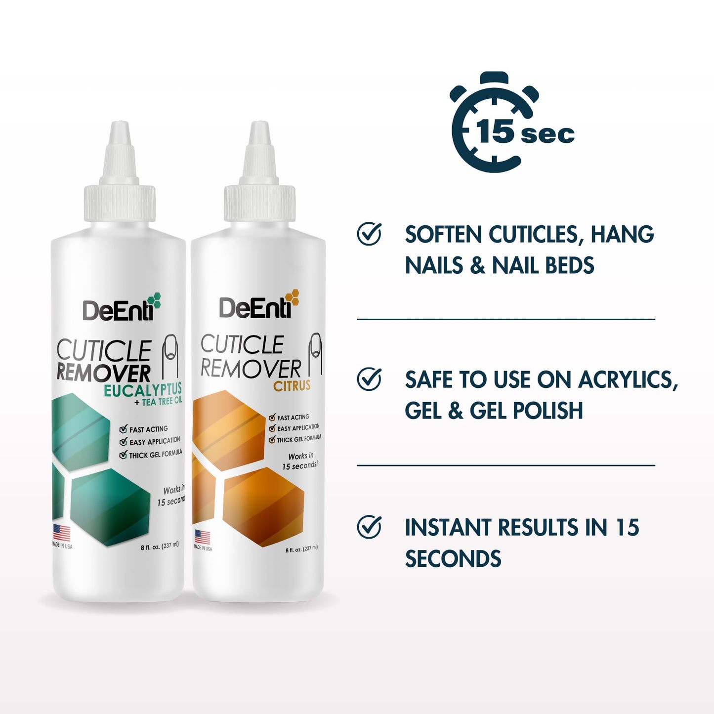 DeEnti Instant Cuticle Remover Gel, Professional Cuticle Softener with Instant 15-Second Removal, 8oz Bottle for Hand, Foot & Nail Care, Salon Quality Beauty and Personal Care DeEnti