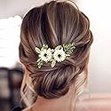 BETITETO Green Bridal Hair Clip White Enamel Flower Gold Leaf Crystal Wedding Hair Vine Piece Accessories for Women Girls (Green) Beauty & Personal Care BETITETO