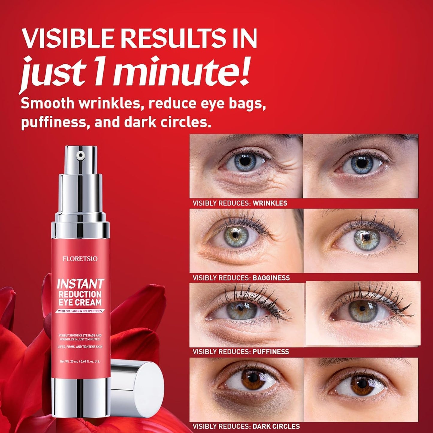 Instant Eye & Face Lift Cream: Rapid Under Eye Bags,Wrinkles, Dark Circles, Puffiness Remover for Women and Men in 60 Seconds - Temporary Firming Beauty and Personal Care Floretsio