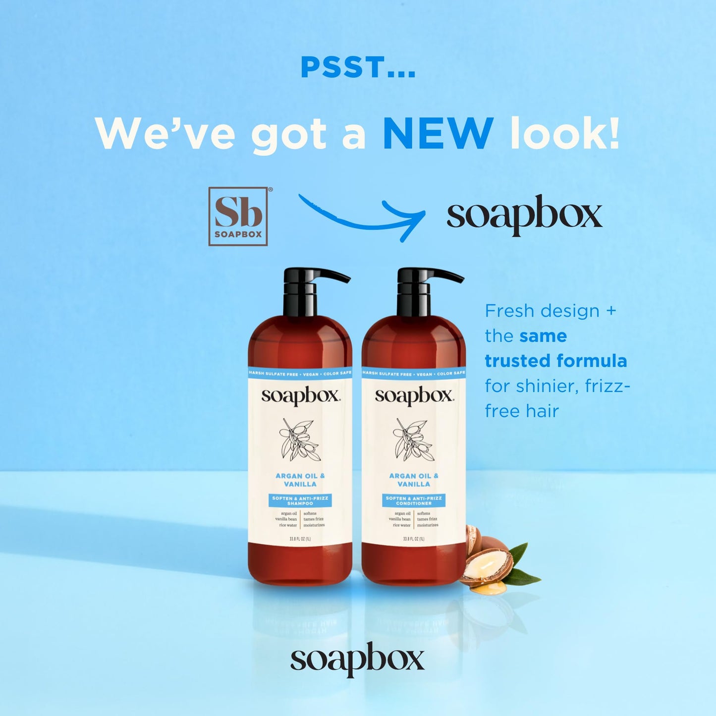 Soapbox Argan Oil & Vanilla Shampoo & Conditioner Set, Leaves Hair Smooth & Controls Frizz - Clean Ingredients Free of Harsh Chemicals, Sulfates Beauty & Personal Care Soapbox