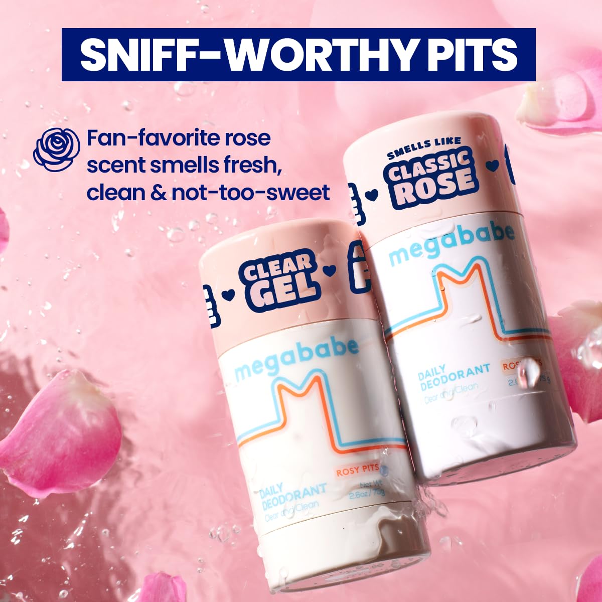 Megababe Daily Deodorant Rosy Pits - Summer and Hot Weather Essential - Aluminum-Free, Clear & Clean - 2.6 oz (Pack of 1) Beauty and Personal Care Megababe