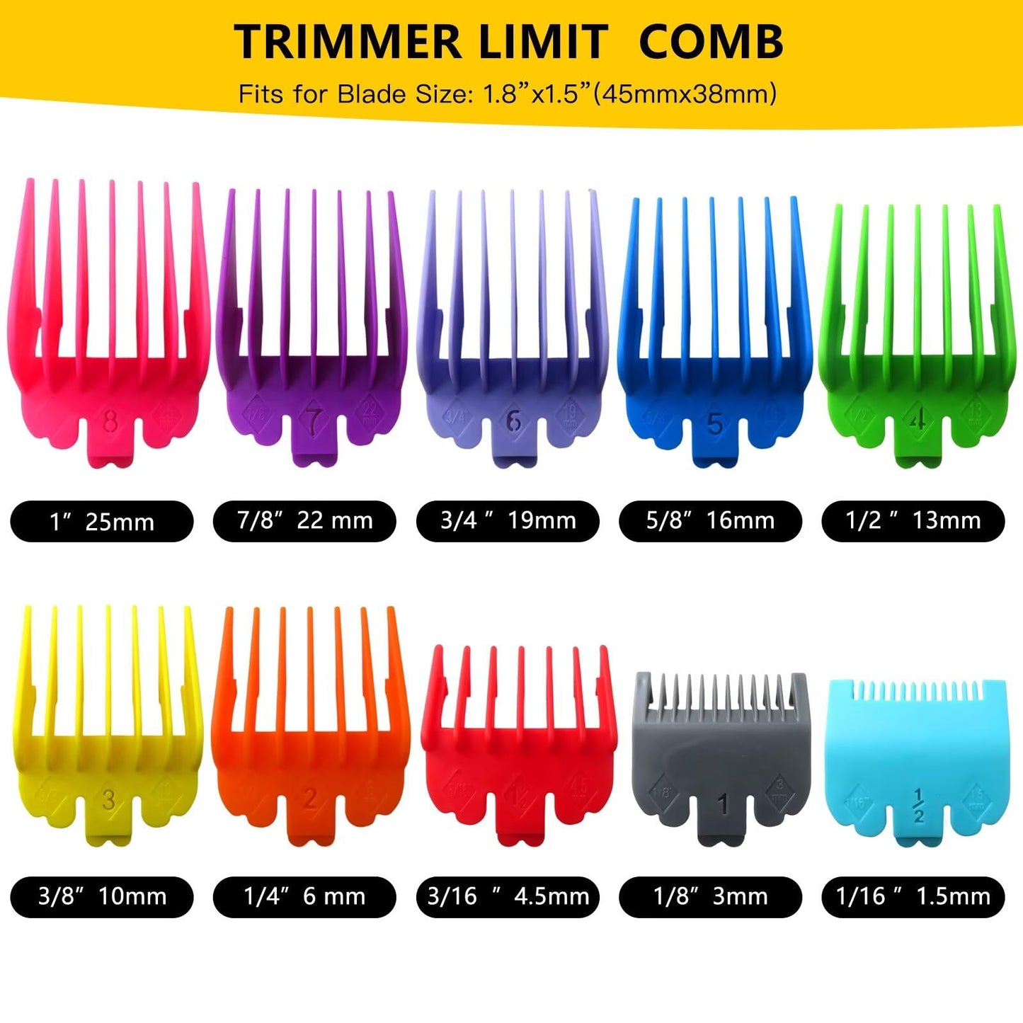 INGQI New 10 Pack Clipper Guards Set Replacement Fits for Conair HC224W/HC244NGBV/HCT242WR - 1/16" to 1", Colorful Beauty and Personal Care INGQI