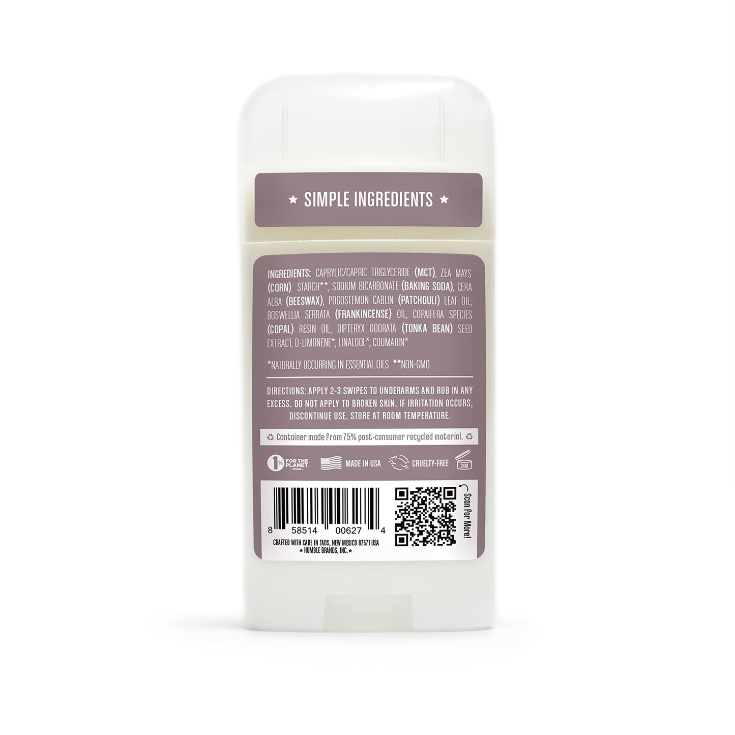 Humble Brands Patchouli Copal Frankincense Deodorant, 2.5 OZ Beauty and Personal Care HUMBLE SIMPLE AND TRUE.