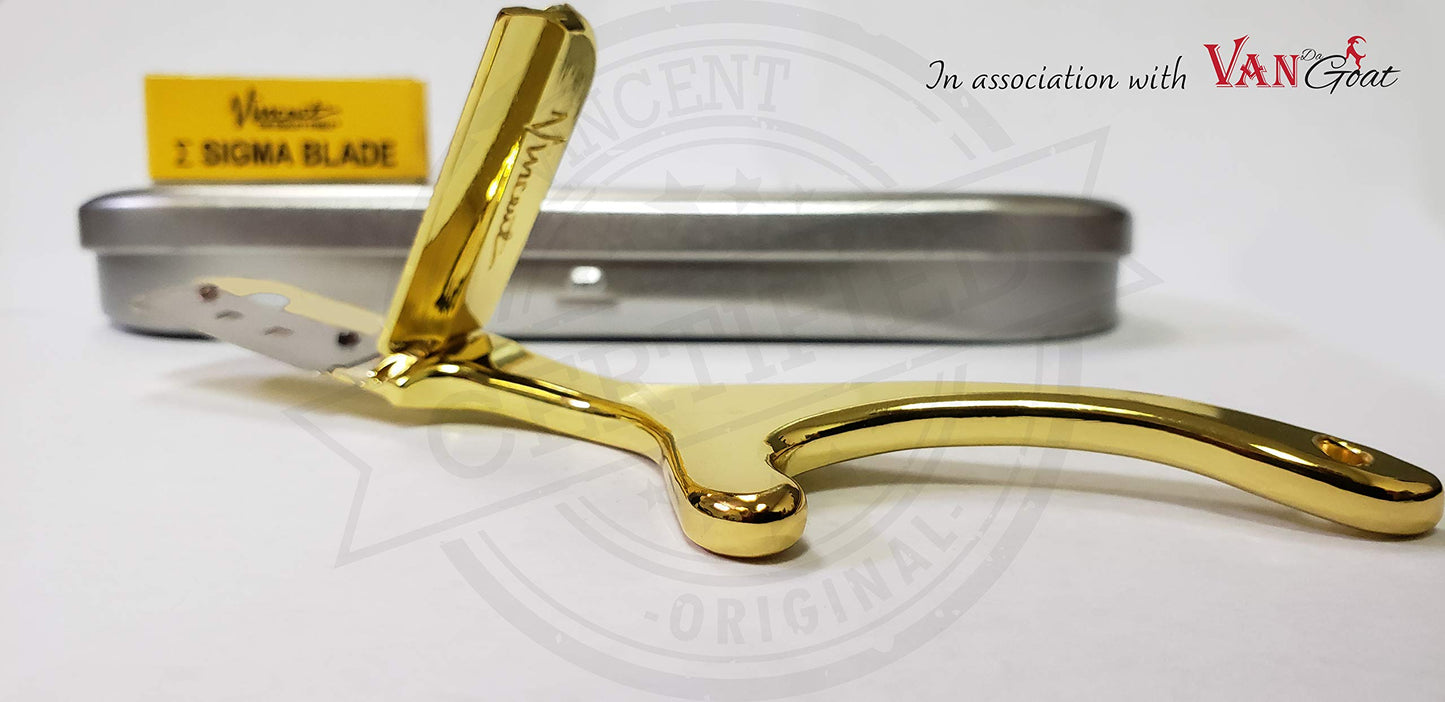 Vincent Weasel Razor in association with VanDaGoat (Right Handed, Gold, Stainless Steel, Traditional, 1 Count, Male, Adult, Unisex-Adults, Traditional Beauty and Personal Care Vincent
