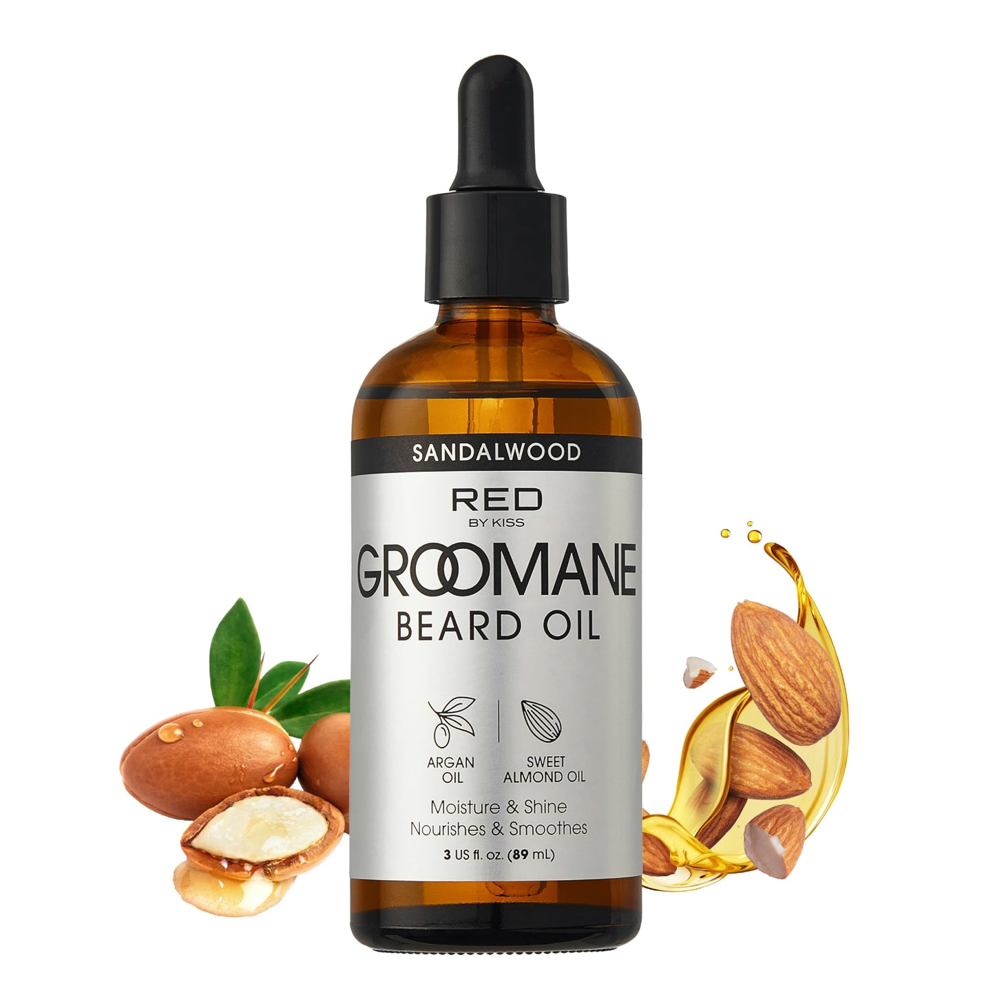 Red by Kiss Groomane Beard Oil, Argan Oil & Sweet Almond Oil, Paraben & Phthalate-Free, Hydrates, Softens Healthy Smooth Beard Hair (3 fl.oz Beauty and Personal Care Red by Kiss