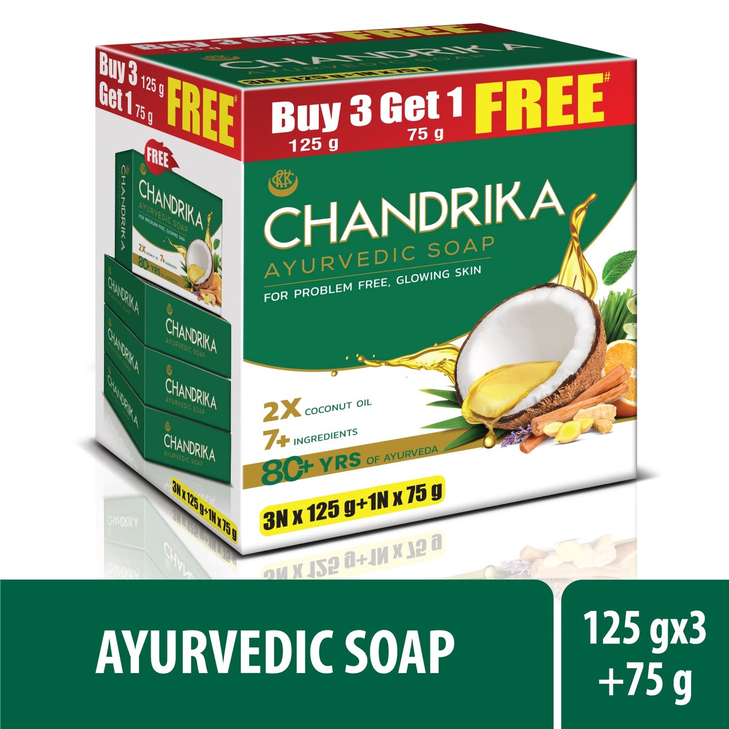 chandrika oval, 4 soaps, 3 of 125 grams and 1 of 75 grams Beauty & Personal Care Chandrika