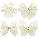 Pearls White Hair Bows for Girls, 4 Pieces Elegant Flower Rhinestone Alligator Hair Clips Beads Hairgrip for Women Teens Beauty & Personal Care BETITETO