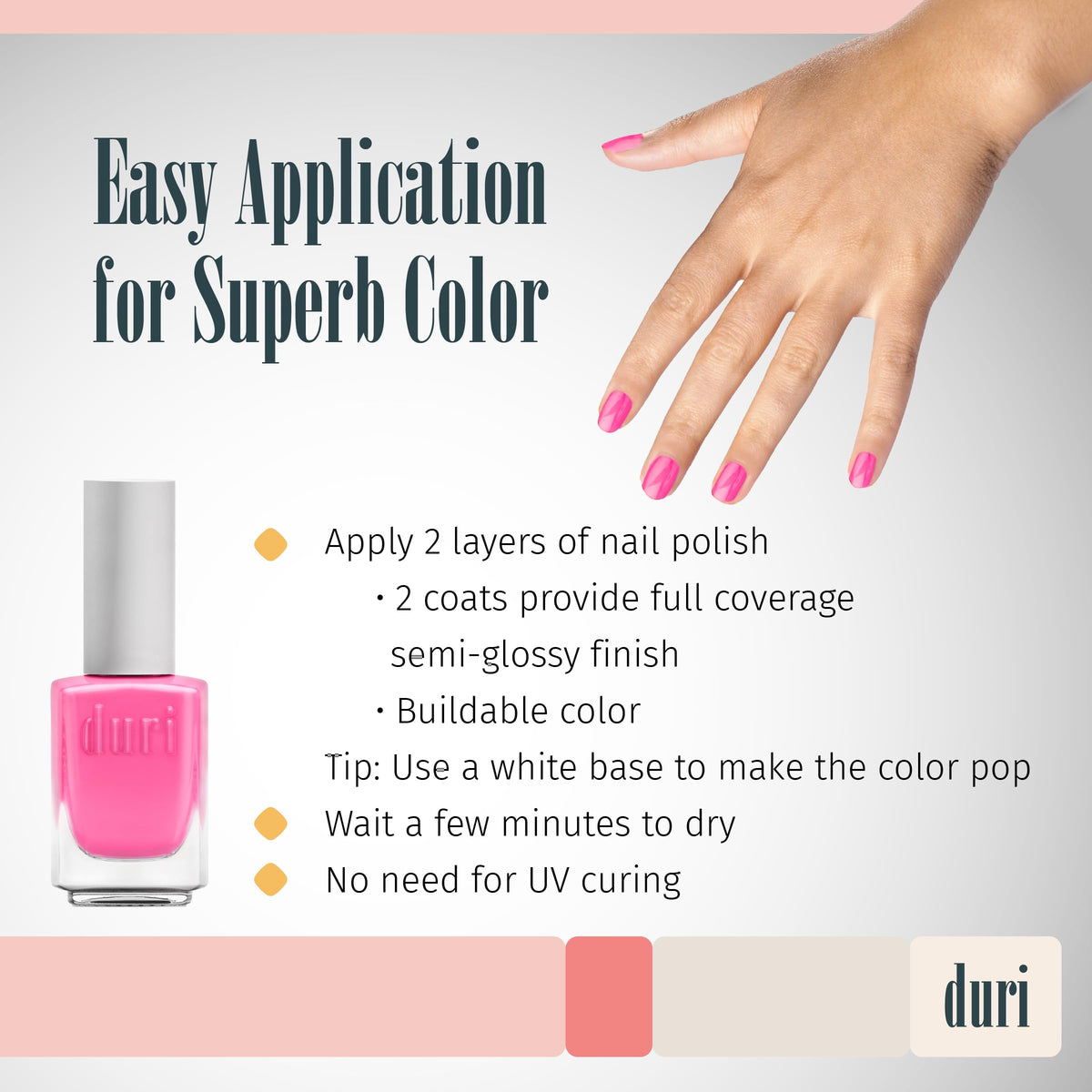 duri Nail Polish - Warm Color Collection, Glossy Finish, Fast Drying, Full Coverage, Long Lasting, 0.45 Fl Oz, Flamingo Frose