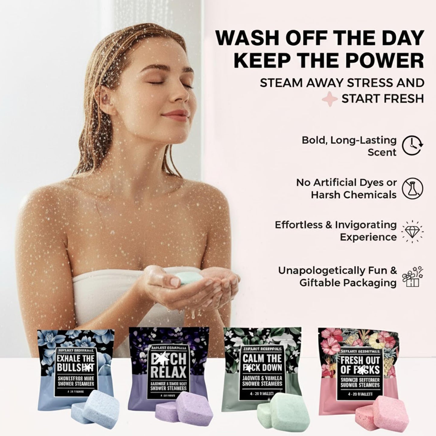 Explicit Essentials Shower Steamers Gift Set - 4 Funny Handmade Aromatherapy Shower Bombs - Relaxation & Stress Relief Spa Gift for Self-Care Beauty and Personal Care Explicit Essentials