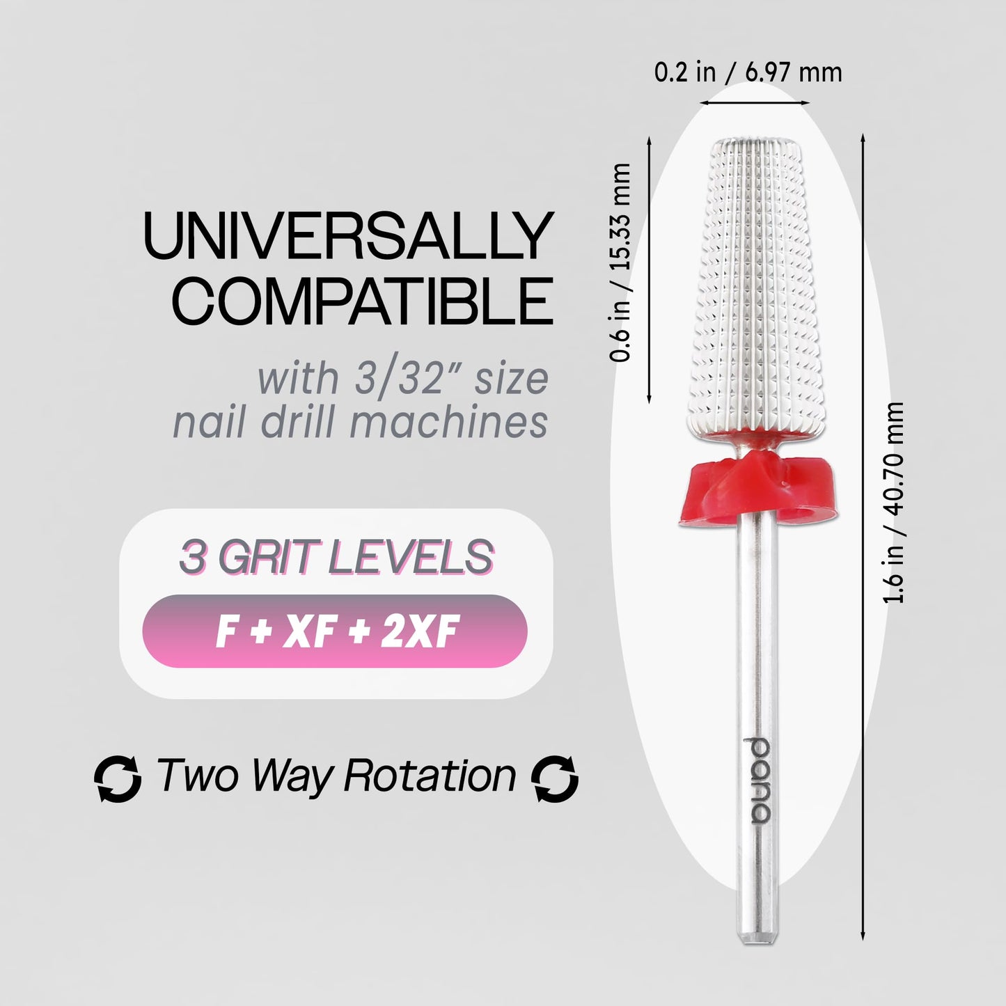 PANA Nail Carbide 5 in 1 Bit - Two Way Rotate use for Both Left and Right Handed - Fast Remove Acrylic or Hard Gel - 3/32" Shank - Manicure, Nail Art Beauty & Personal Care PANA