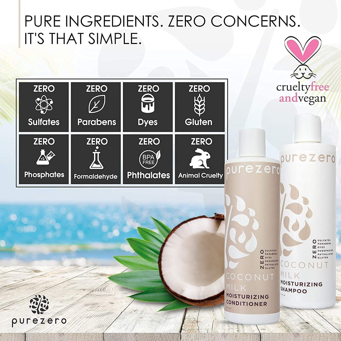 Purezero 20 Oz Value Pack Coconut Milk Shampoo & Conditioner Set, Bulk Pack, Intense Hydration & Increase Shine, Fight Dandruff & Frizz, Zero Beauty & Personal Care Purezero